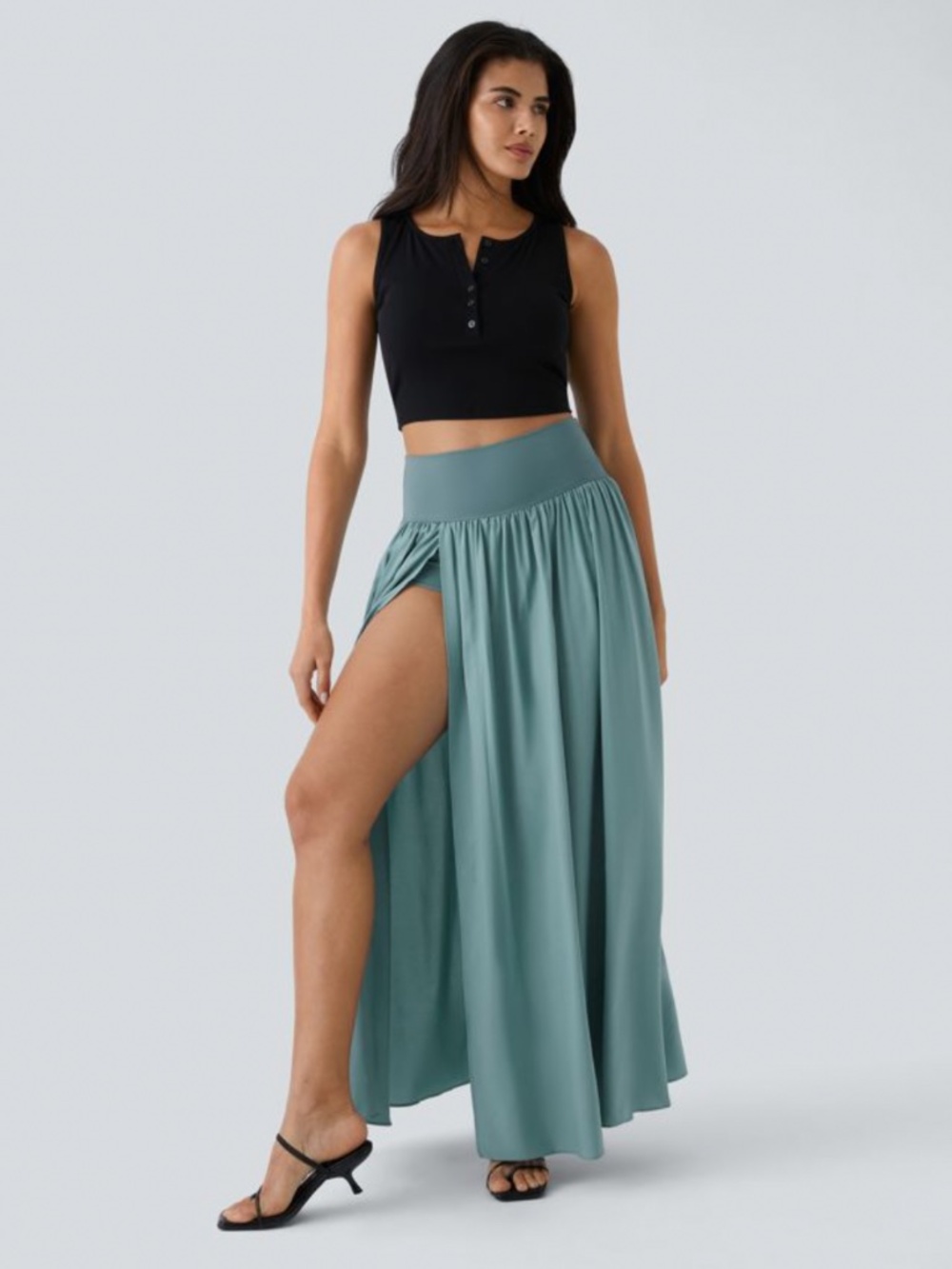 HALARA High Waisted Split 2-in-1 Flowy Quick Dry Maxi Casual Skirt - Picture 2 of 6